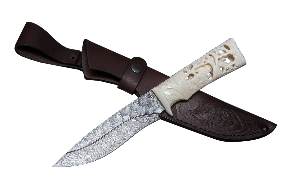 Нож ИП Семин Близнец дамасская сталь кость ажур - фото 1