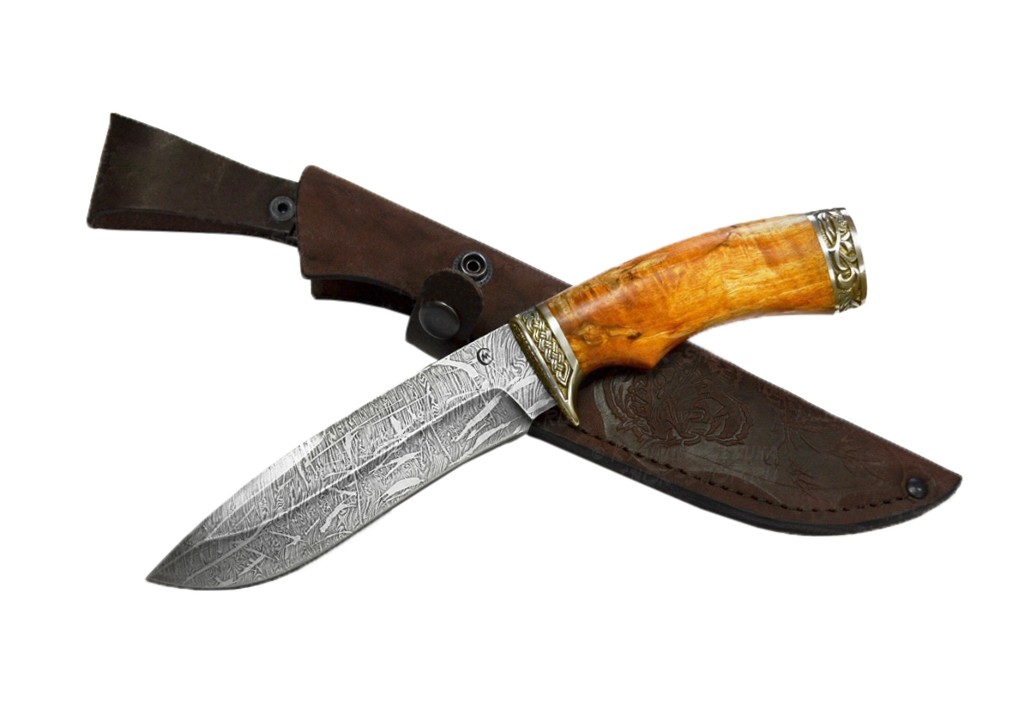 Нож ИП Семин Скиф дамасская сталь карельская береза - фото 1