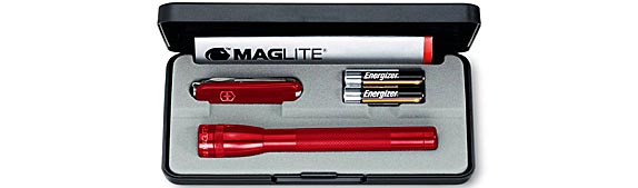 Фонарь Maglite Mini Mag с ножом подарочный набор красный - фото 1