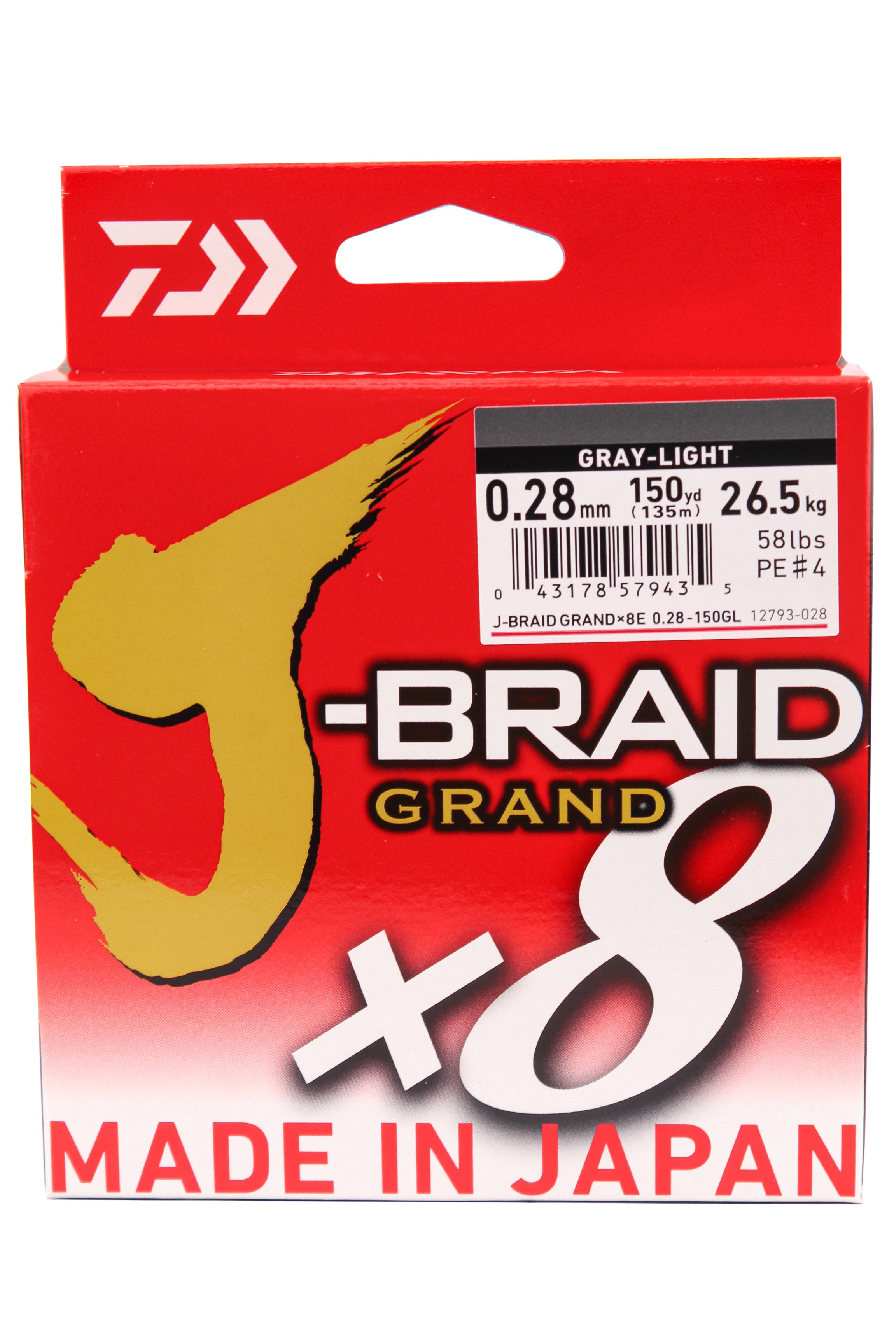 Шнур Daiwa J-Braid Grand X8 0,28мм 135м gray light - фото 1