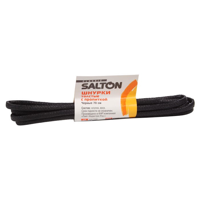 Шнурки Salton черные 70см толстые с пропиткой  - фото 1
