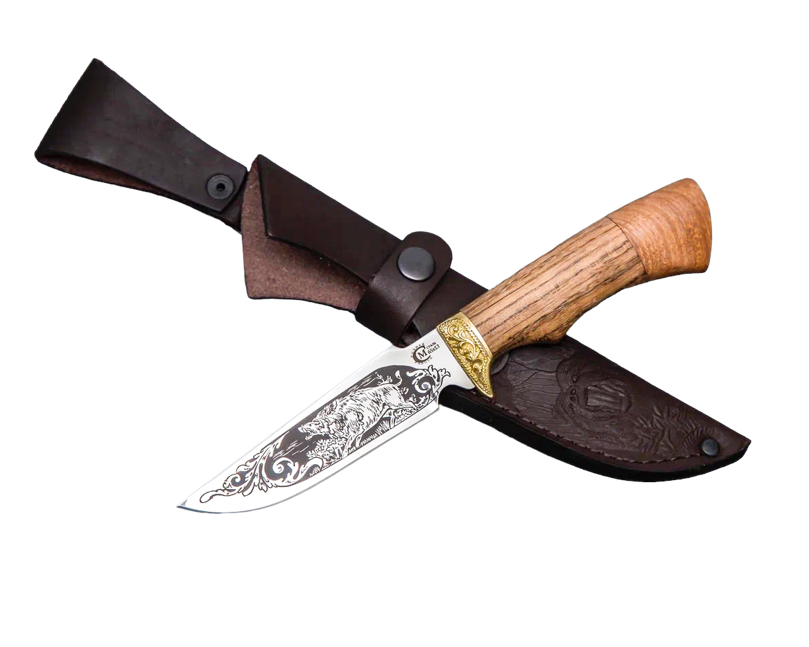 Нож ИП Семин Следопыт сталь 65х13 литье рукоять ценные породы дерева гравировка - фото 1