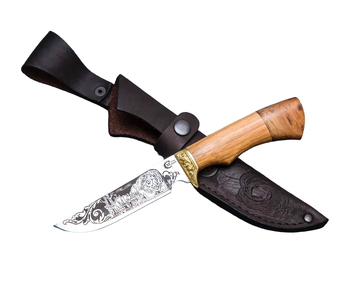 Нож ИП Семин Пластун сталь  65х13 литье  рукоять ценные породы дерева гравировка - фото 1