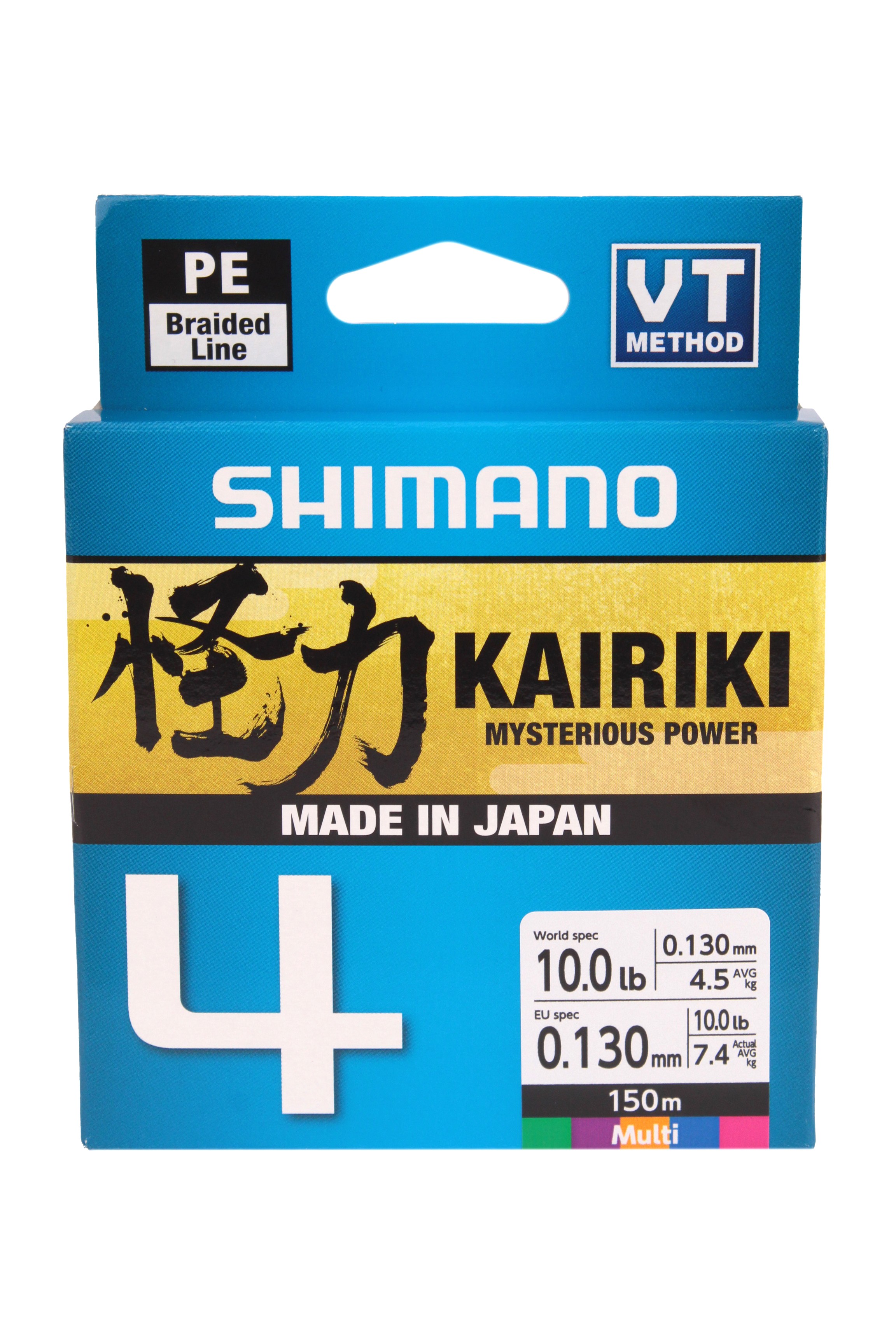 Шнур Shimano Kairiki 4 PE 150м 0,13мм multicolor 7,4кг - фото 1