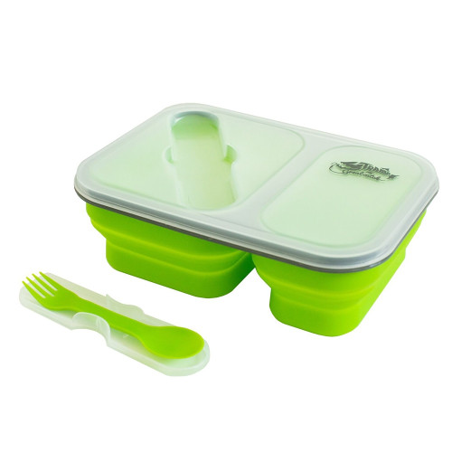 Контейнер Tramp силиконовый с ловилкой 2 отсека оливковый - фото 1