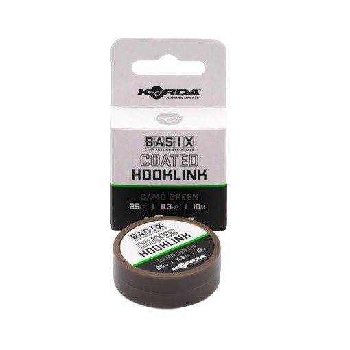 Поводковый материал Korda Basix Coated Hooklink 25lb 10м Camo green - фото 1