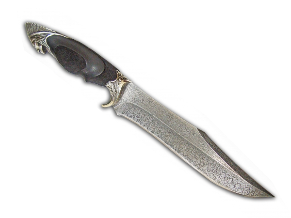 Нож Кизляр Вождь сталь дамаск рукоять фианиты серебро дерево - фото 1