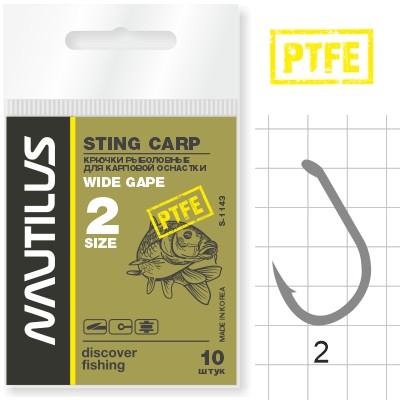 Крючок Nautilus Sting Carp Wide gape S-1143PTFE № 2 - фото 1