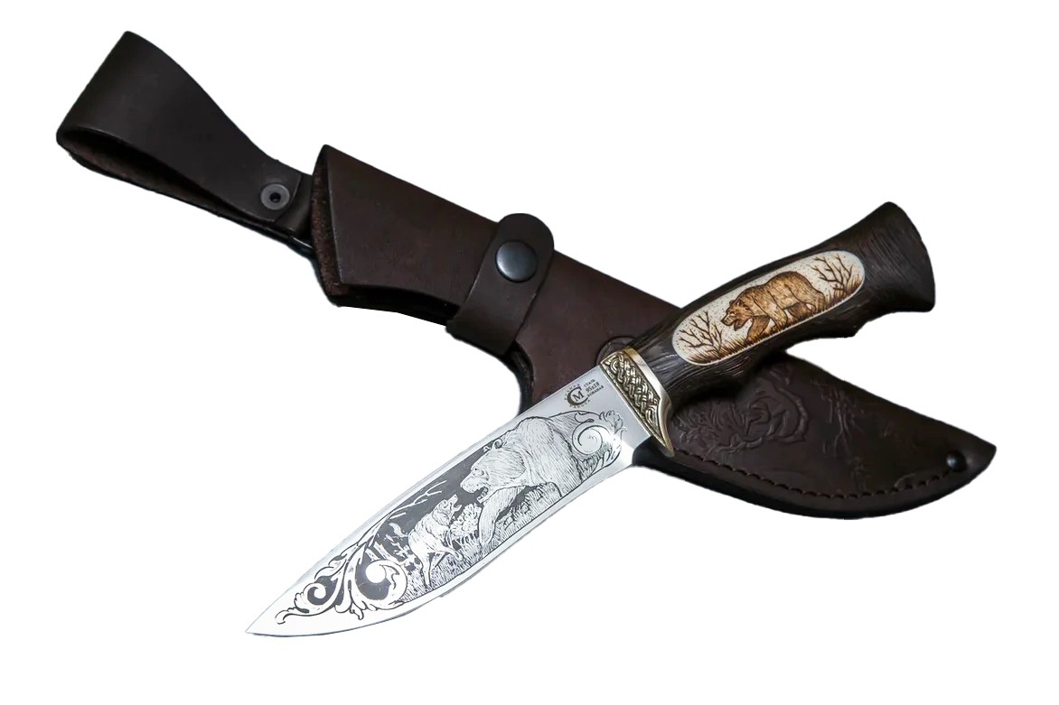Нож ИП Семин Близнец кованая сталь 95х18 венге литье кость гравировка - фото 1