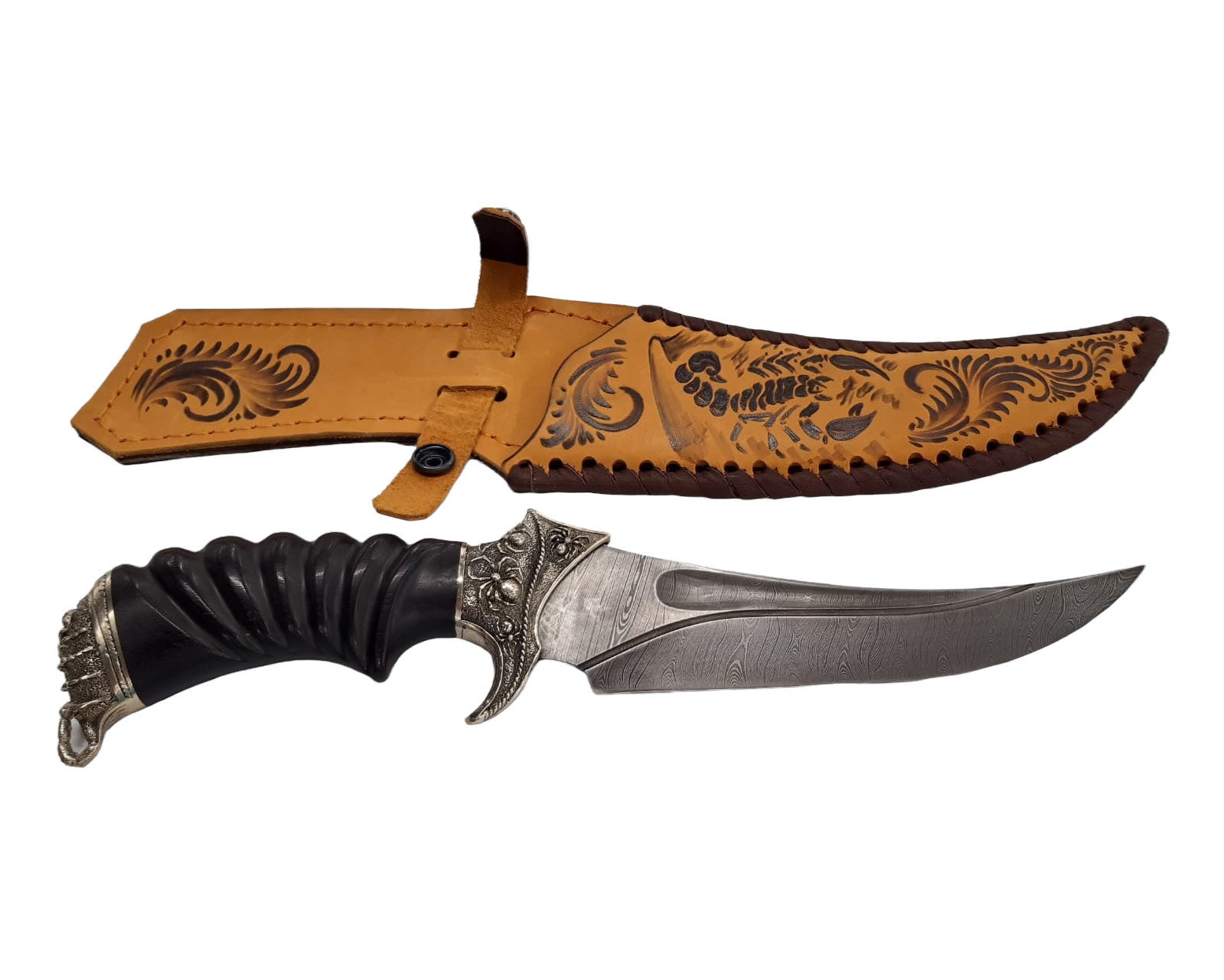 Нож ИП Семин Корсар дамасская сталь литье скорпион ценные породы дерева - фото 1