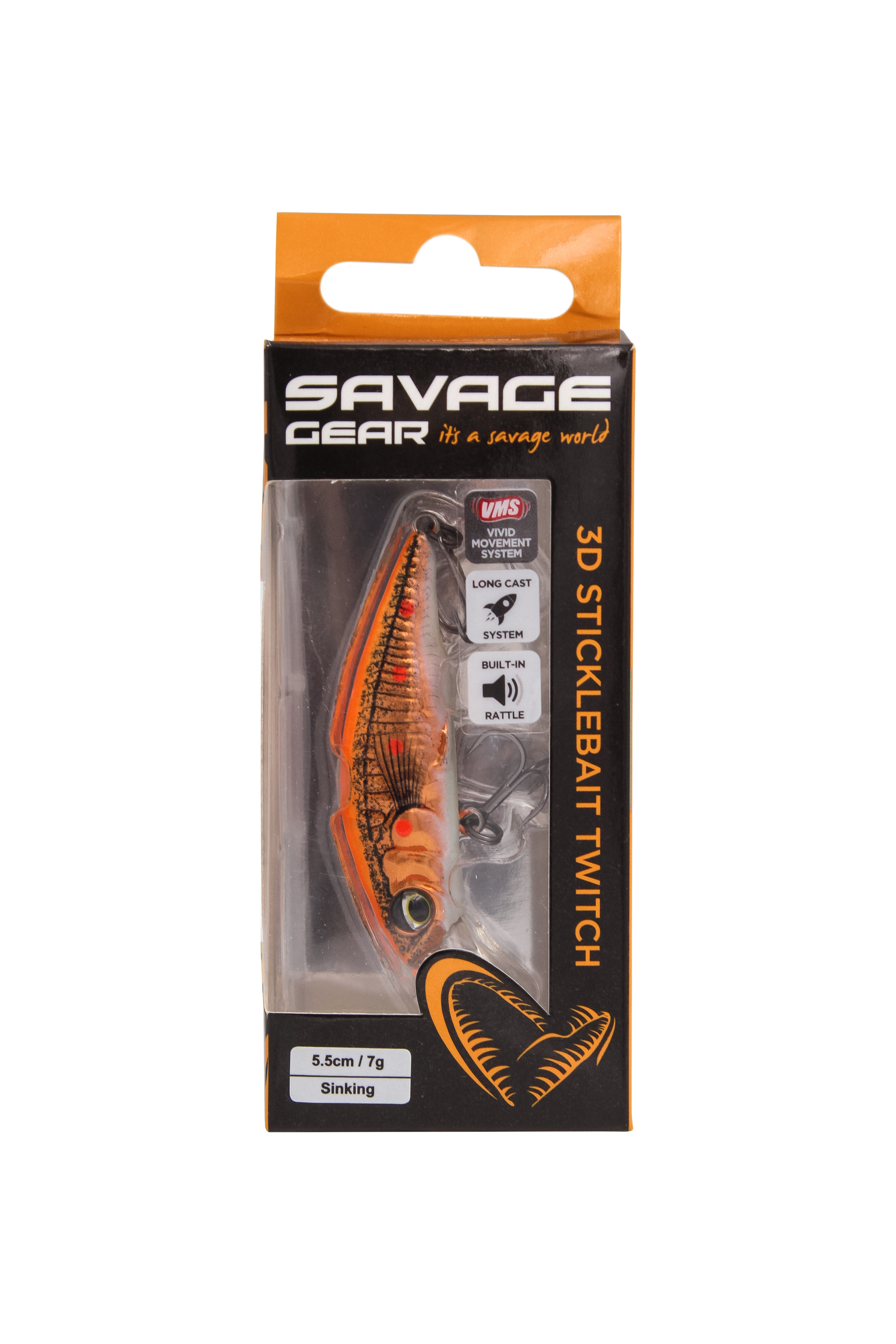 Воблер Savage Gear 3D sticklebait twitch 5,5см 7гр sinking fluo orange copper - фото 1