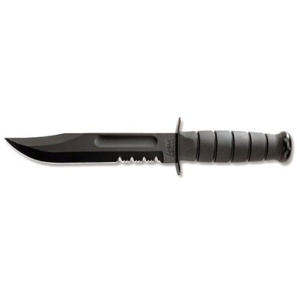 Нож Ka-Bar 1212 Black USMC сталь 1095 серрейтор рукоять кратон - фото 1