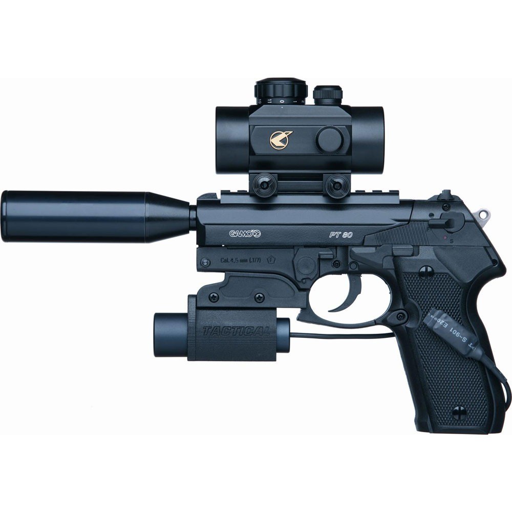 Пистолет Gamo PT-80 Tactical фонарь прицел глушитель - фото 1
