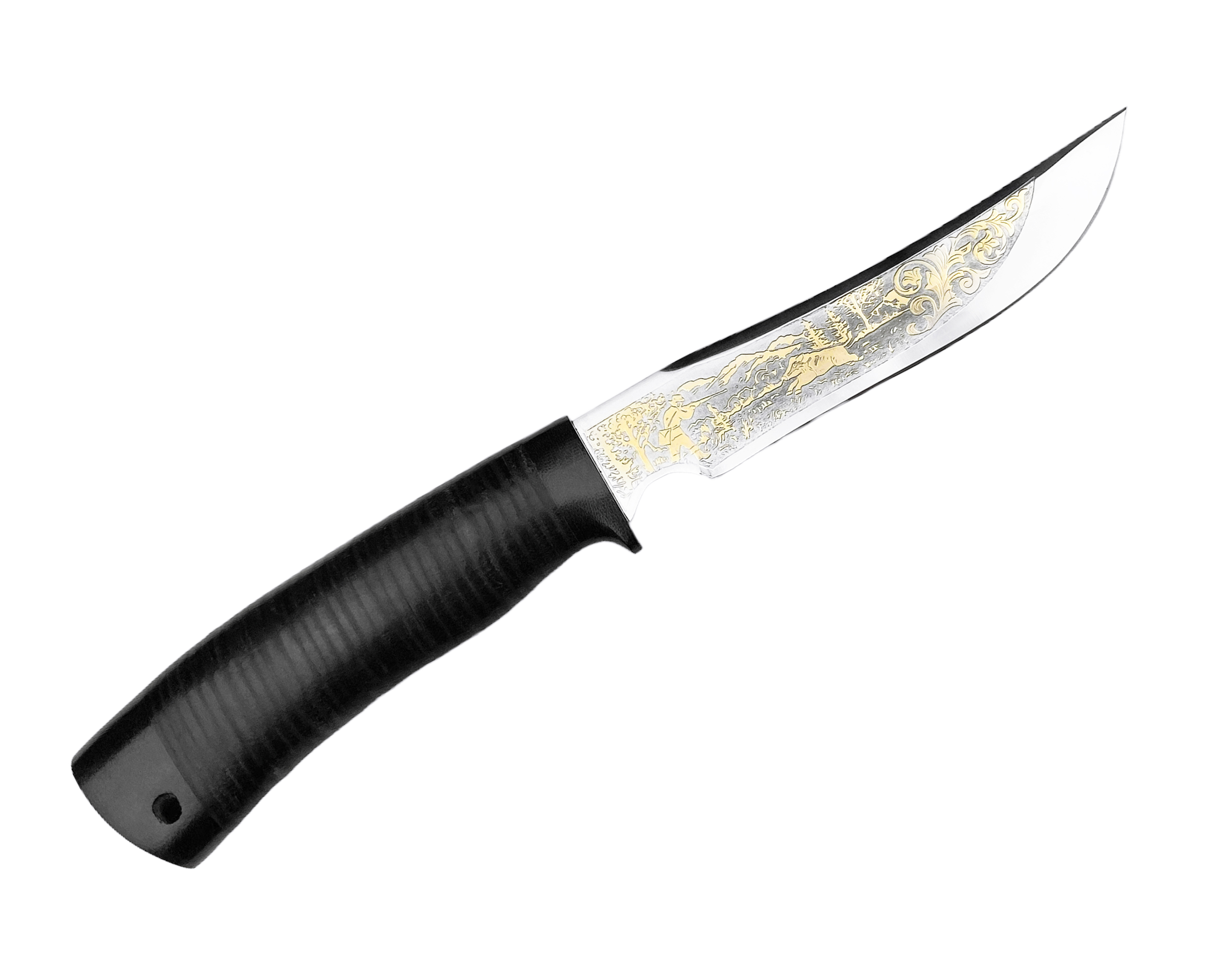 Нож Росоружие Вепрь-2 ЭИ-107 кожа позолота гравировка - фото 1