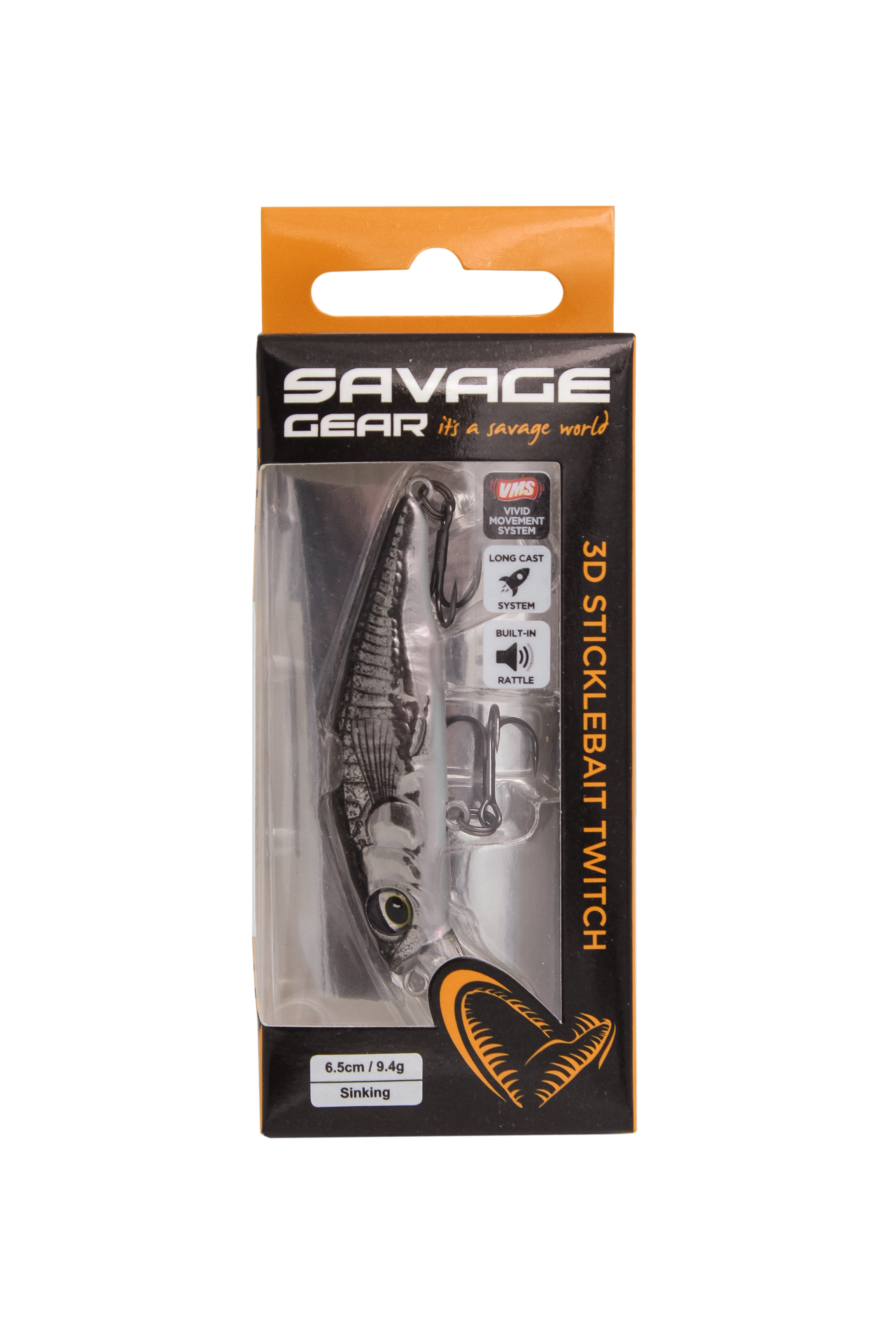 Воблер Savage Gear 3D sticklebait twitch 6,5см 9,4гр sinking black silver - фото 1