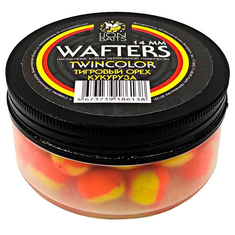 Бойлы Lion Baits Wafters двухцветные тигровый орех-кукуруза 14 мм - фото 1