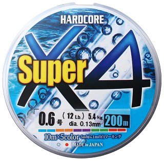 Шнур Yo-Zuri Duel Hardcore super X4 PE 0.6 200м 0,13мм 5,4кг 5 color - фото 2