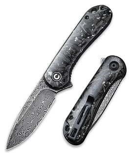 Нож Civivi Elementum Flipper Knife Carbon Fiber Handle (2.96" Damascus) silvery