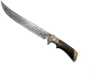 Нож ИП Семин Шайтан дамасская сталь торц литье ценные породы деревянные ножны - фото 1