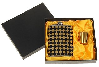 Подарочный набор Хольстер фляжка+рюмка черно-золотой - фото 1