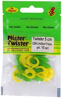 Приманка Mister Twister твистер 5см 122BK лаймовый с черными крапинками 10шт - фото 2