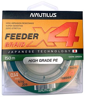 Шнур Nautilus X4 Feeder Braid Dark Green 150м 0,14мм 9,1кг - фото 5