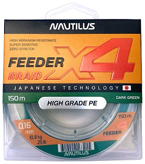 Шнур Nautilus X4 Feeder Braid Dark Green 150м 0,16мм 10,8кг - фото 5