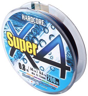 Шнур Yo-Zuri Duel Hardcore super X4 PE 0.8 200м 0,15мм 6,4кг 5 color