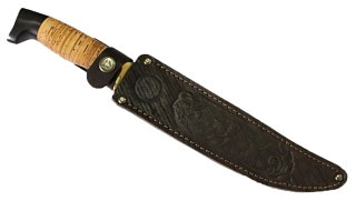 Нож ИП Семин Филейный дамасская сталь большой литье береста граб - фото 2